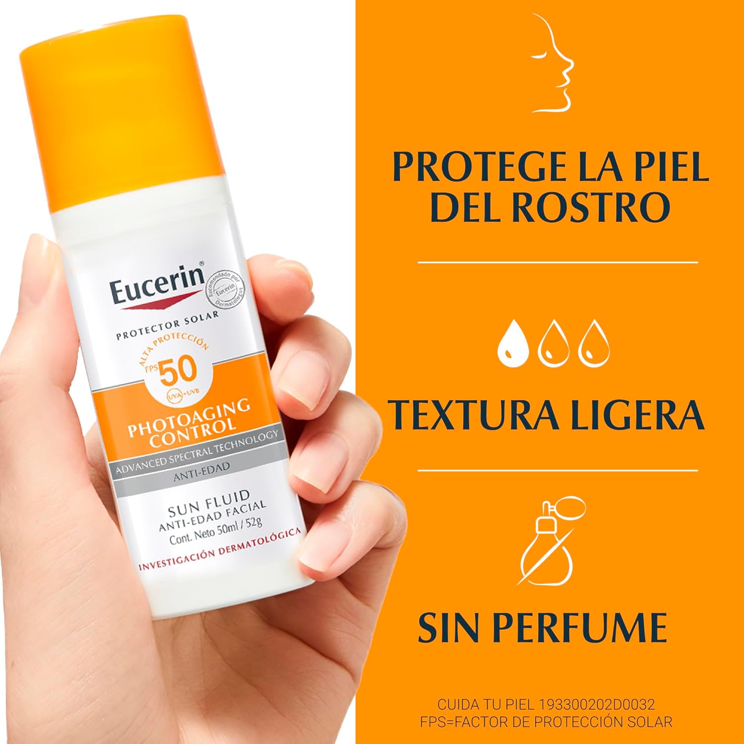 Eucerin Protector solar facial anti edad con ácido hialurónico FPS 50+, Sun, 50 ml