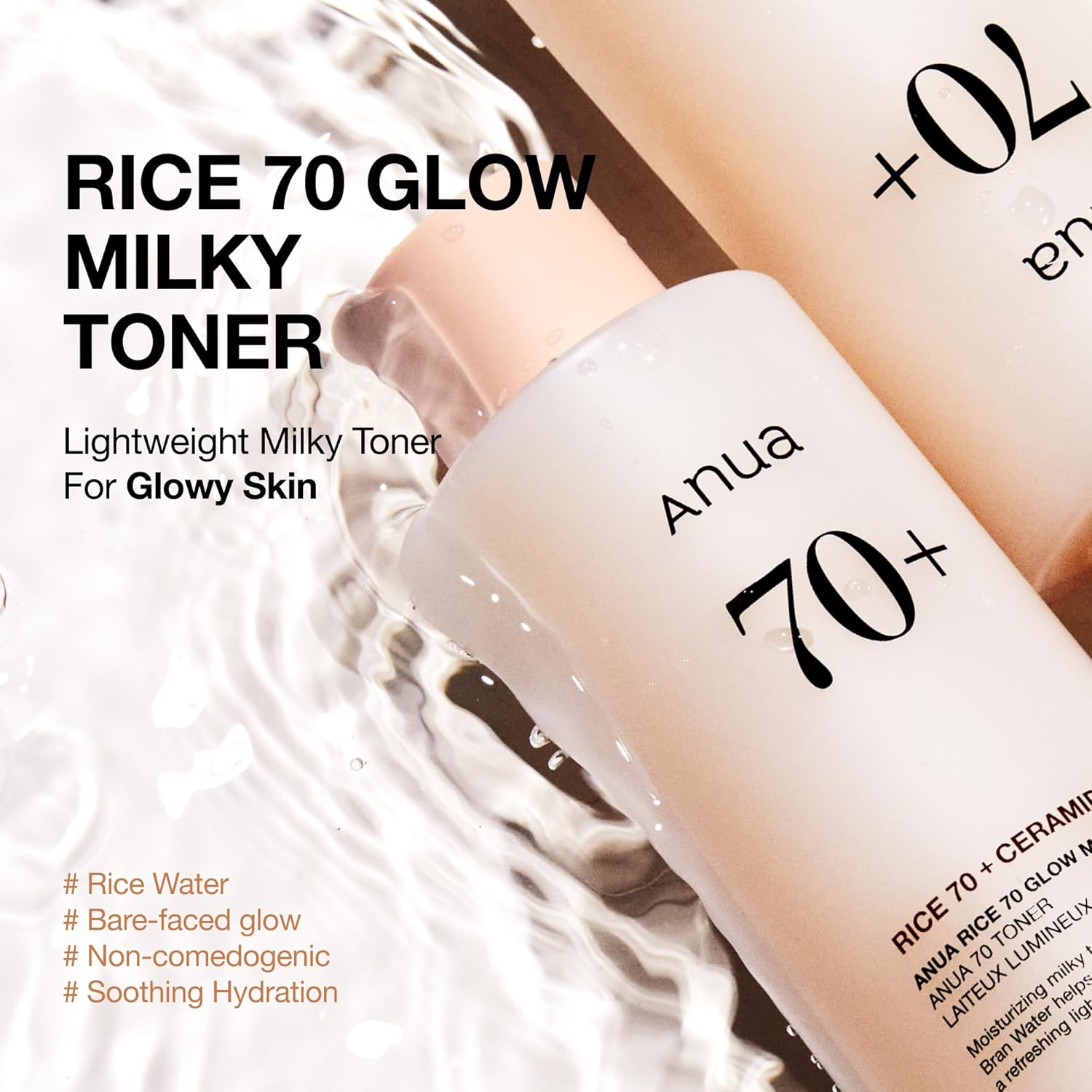 Anua Rice 70 Glow Milky Toner, Glass & Dewy Skin, Hydrating & Barrier Care, Rice Water, Niacinamide, Ceramides, All Skin Types, Fragrance-Free, Non Comedogenic, Korean Skincare, 8.45 fl.oz.