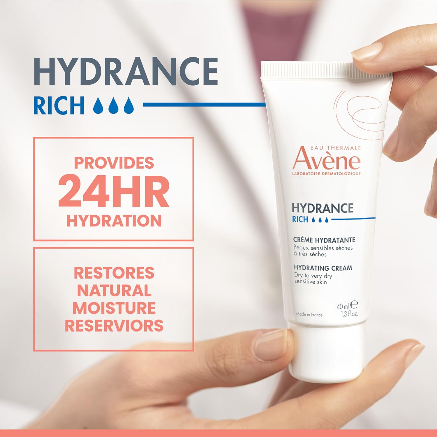 Avène Hydrance RICH Hydrating Cream, Daily Face Moisturizer, Soothes feelings of skin tightness & discomfort associated with dryness, Dry skin moisturizer, Non-Comedogenic, 1.3 Oz
