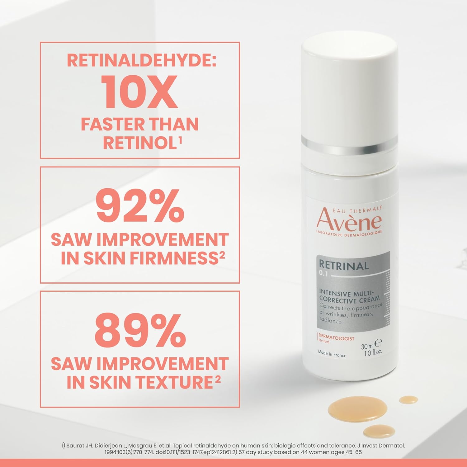 Avène Retrinal Intensive Multi-Corrective Cream, Retinal Face Cream Formulated with Retinaldehyde, Niacinamide & Hyaluronic Acid, Anti-aging Cream Visibly Reduces Wrinkles & Fine Lines, 1 Fl Oz