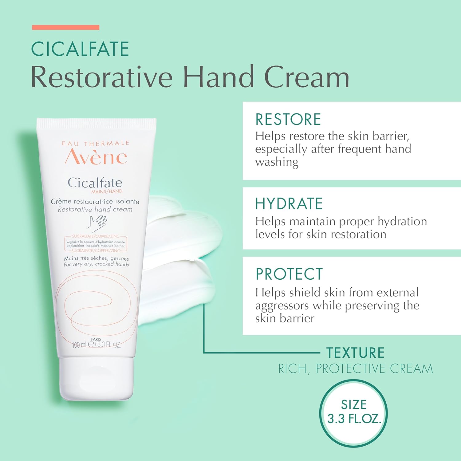 Avène Cicalfate Hand Cream, Intense Nourishing Lotion for Dry Cracked Hands, 3.3 Oz