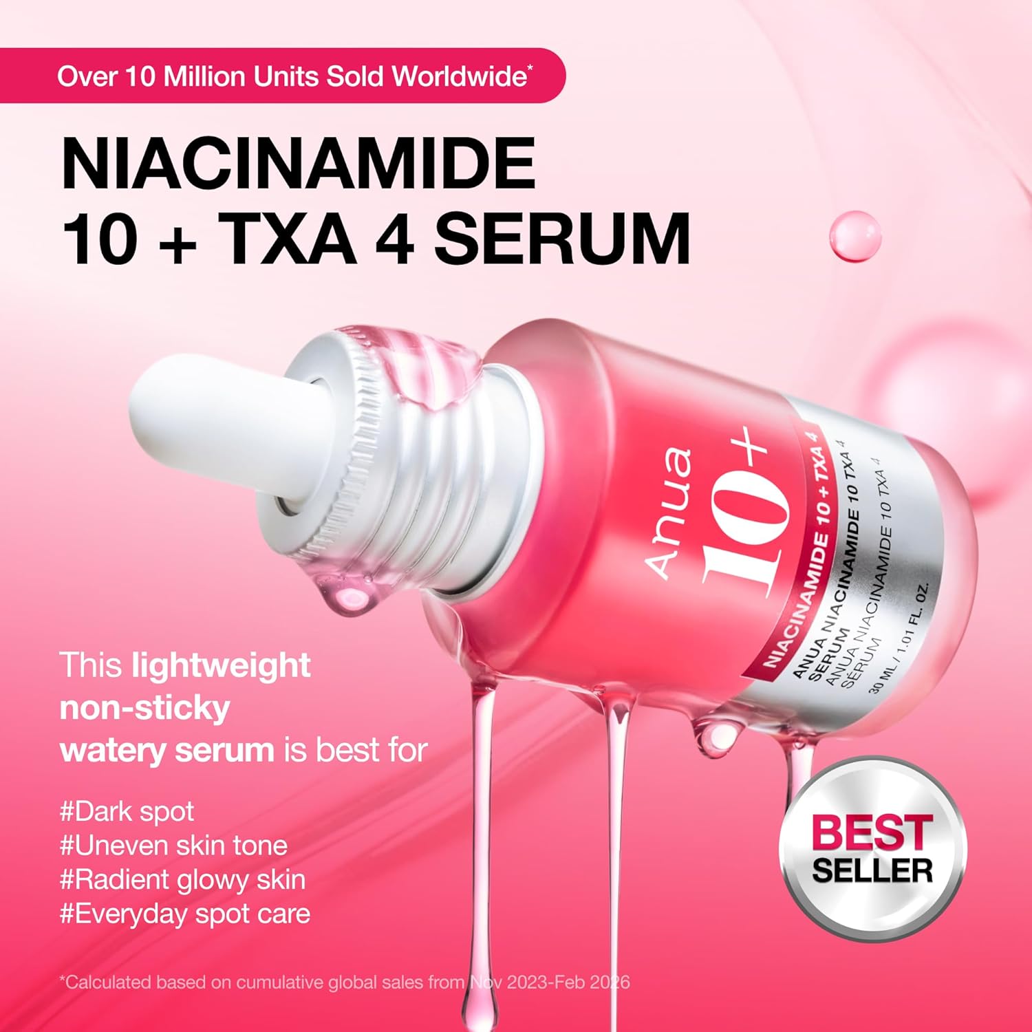 Anua Niacinamide 10 + TXA 4 Serum, Dark Spot Care, Hyaluronic Acid, Tranexamic Acid, Lightweight & Hydrating All-in-One Daily Facial Serum for Glass Skin, Korean Skincare, 1.01 fl.oz