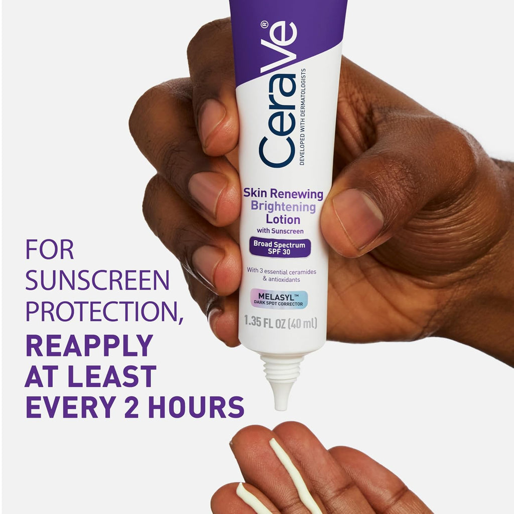 CeraVe Skin Renewing Brightening Lotion SPF 30, Anti Aging Facial Moisturizer Hydrates, Brightens and Evens Skin Tone, Contains Ceramides + Niacinamide + Antioxidants, Fragrance-Free, 1.35 fl oz